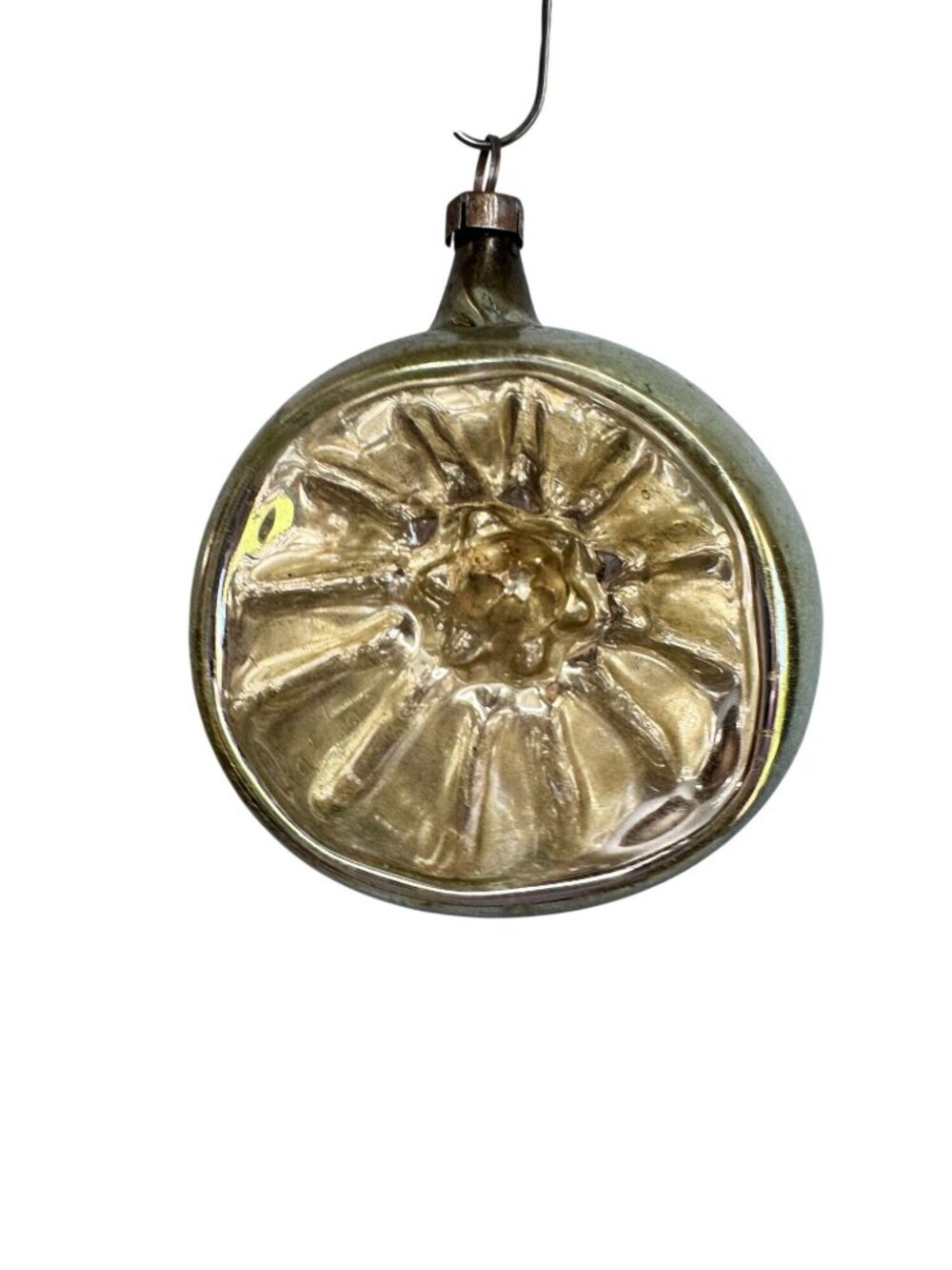 Antique German Mercury Glass Indent Reflector Ornament Gold 2 1/4"